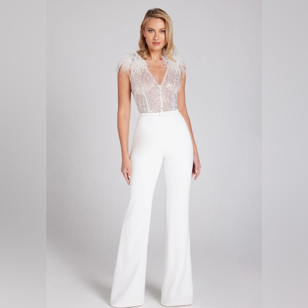 Nadine Merabi Feather Beaded Jumpsuit
